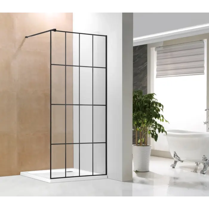 Ścianka prysznicowa FLIT BLACK WALK-IN 90x190cm szkło 8 mm z kratką