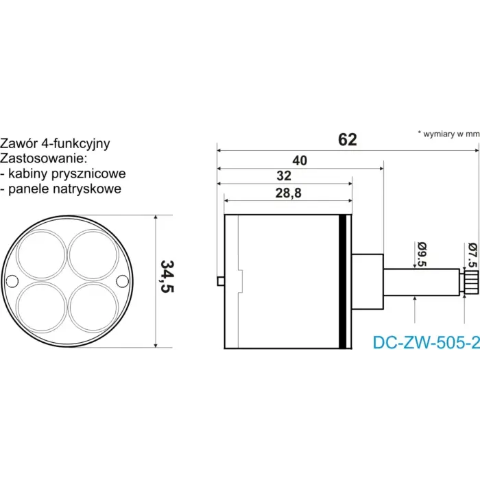 Głowica ceramiczna zawór mieszający do baterii prysznicowej kabina DC505