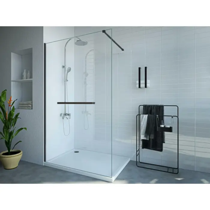 Ścianka prysznicowa walk-in SOLA 80x195 cm czarna szkło 8 mm